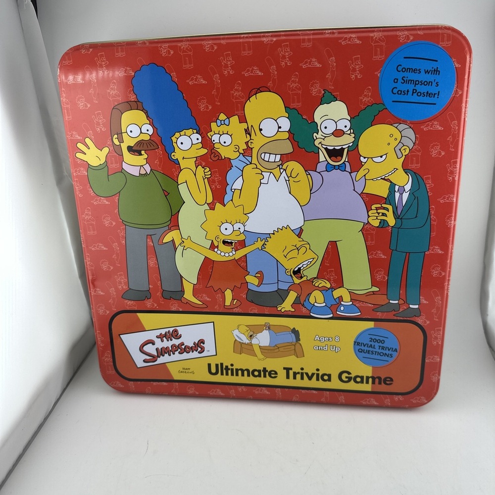 The Simpsons Ultimate Trivia Game Vintage 2001 Cardinal Metal Tin Box Poster